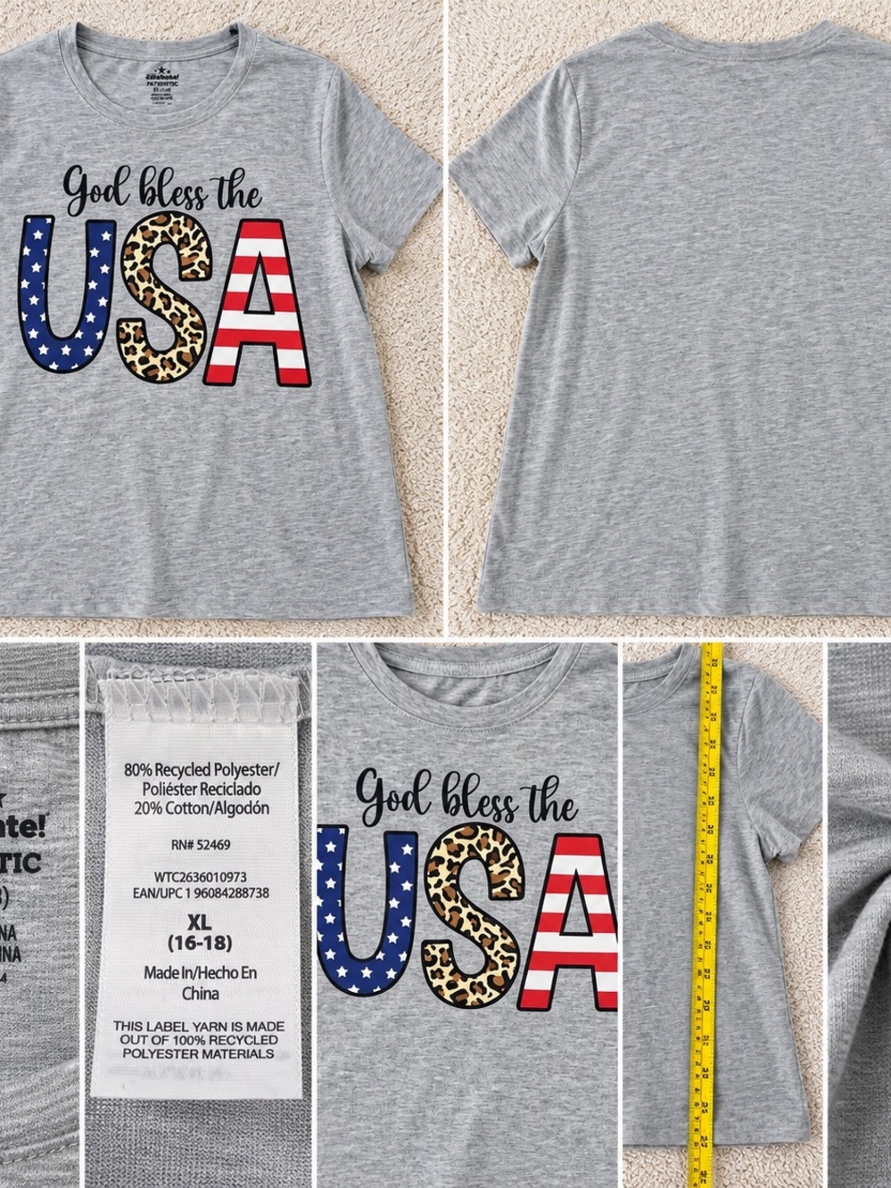 God Bless the USA Graphic Tee for Kids - Grey
